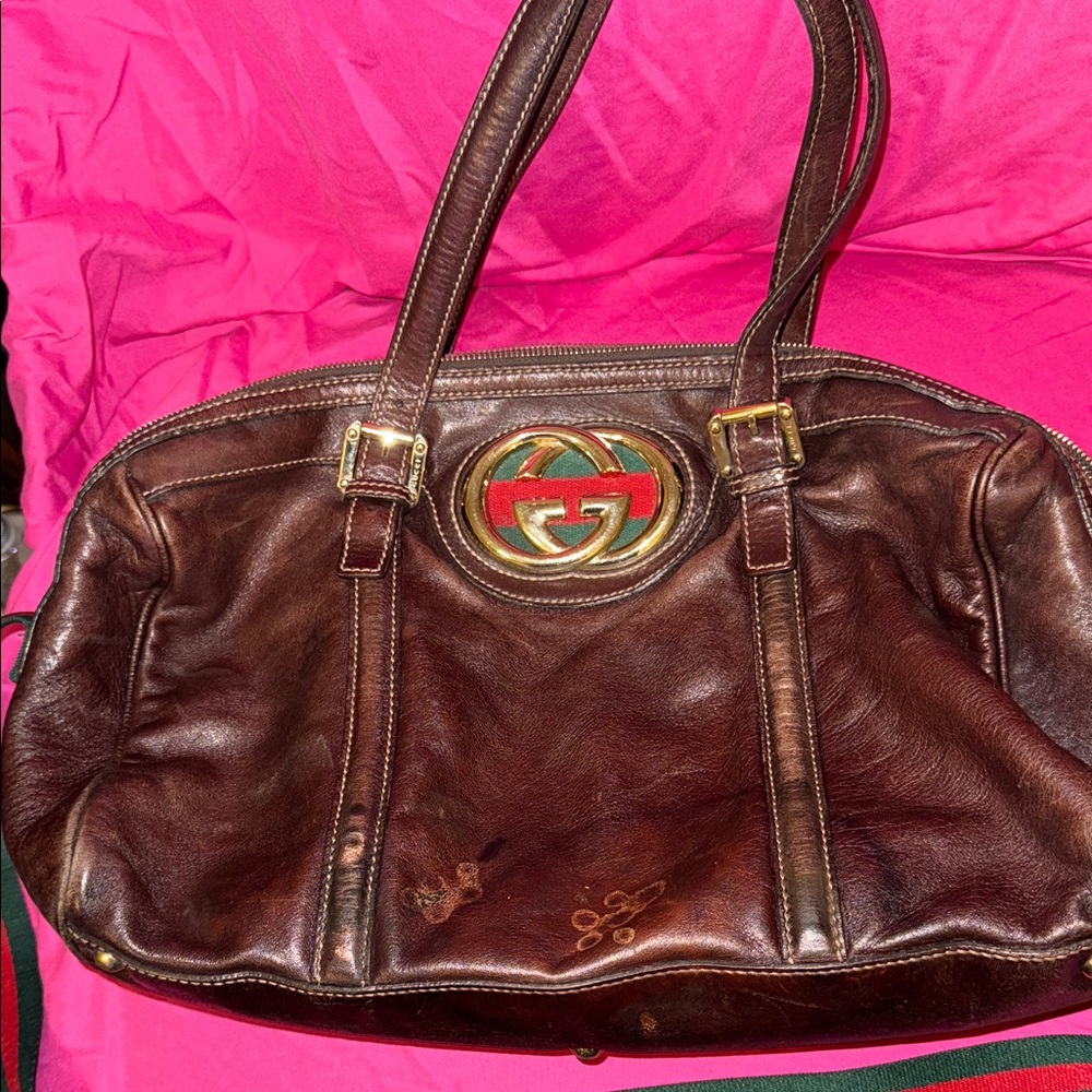 Gucci Brown Leather Duffel Bag with Green and Red Accents - Picture 16 of 16
